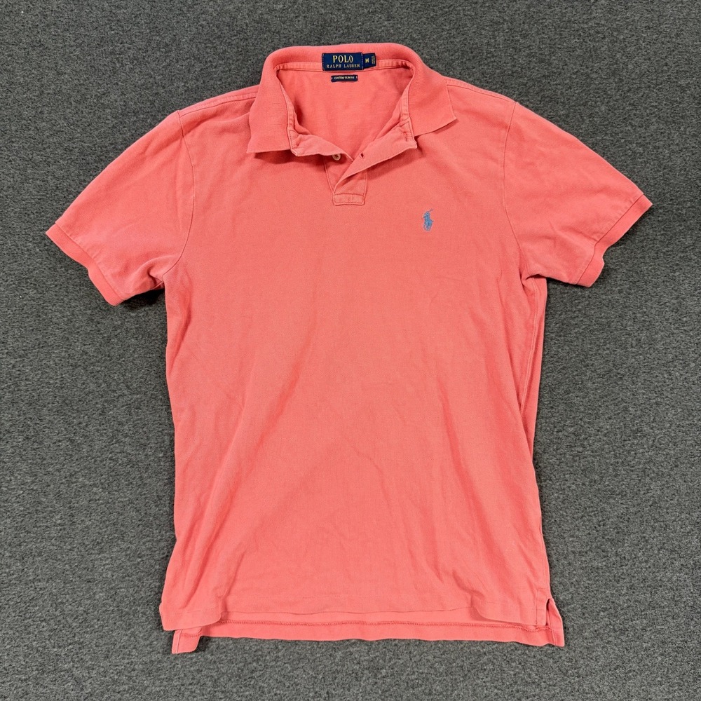 Adult Polo Ralph Lauren Polo Shirt Mens M Pink Good Custom Slim Fit S/S Pony